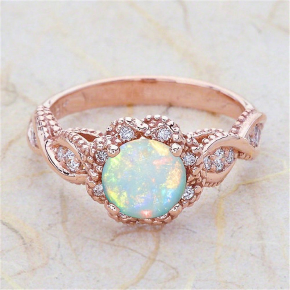 NEW Rose Gold Round Opal Diamond Halo Twist Ring - Picture 3 of 5